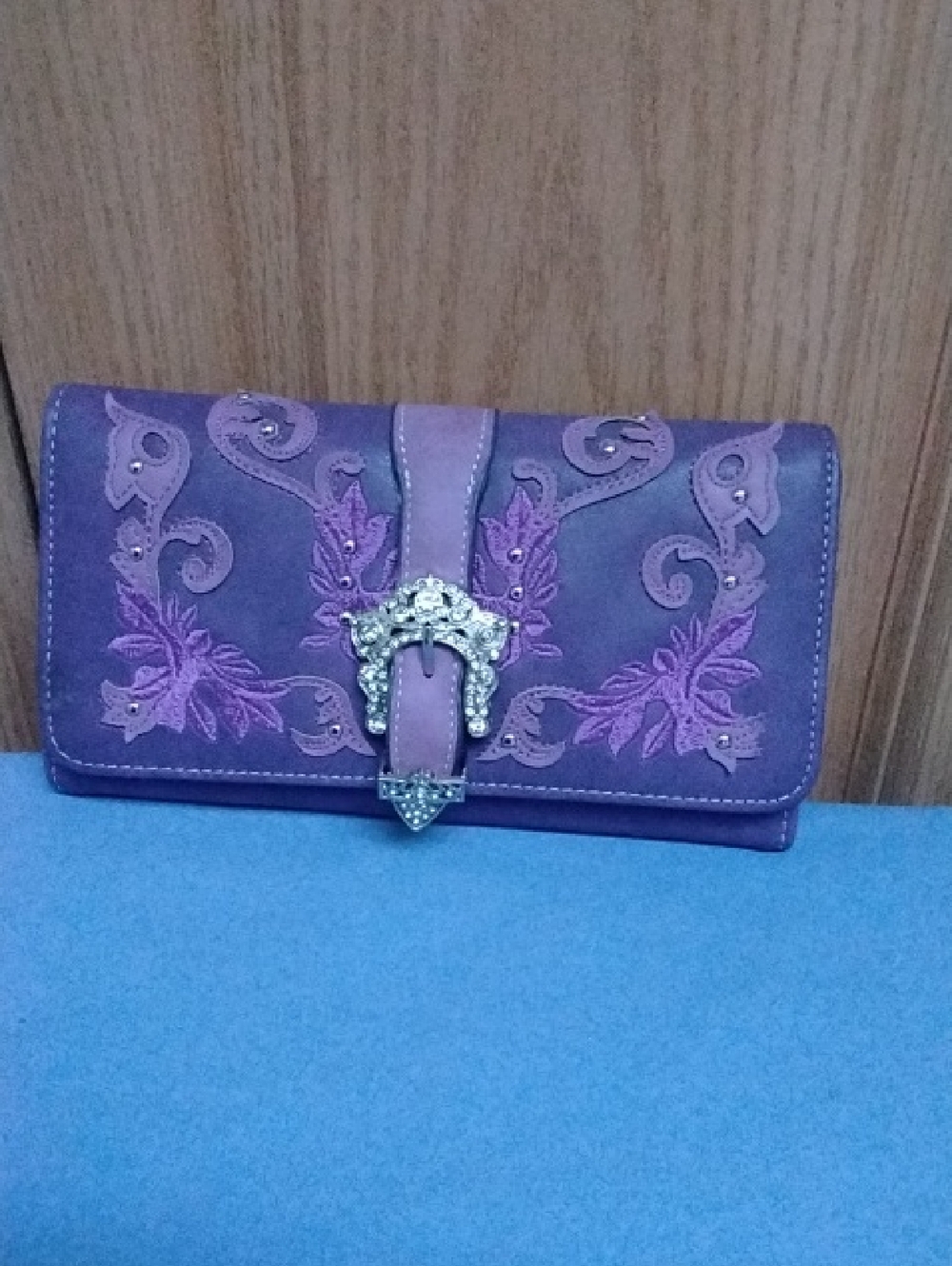 Purple Embroidered Women's Wallet Clutch